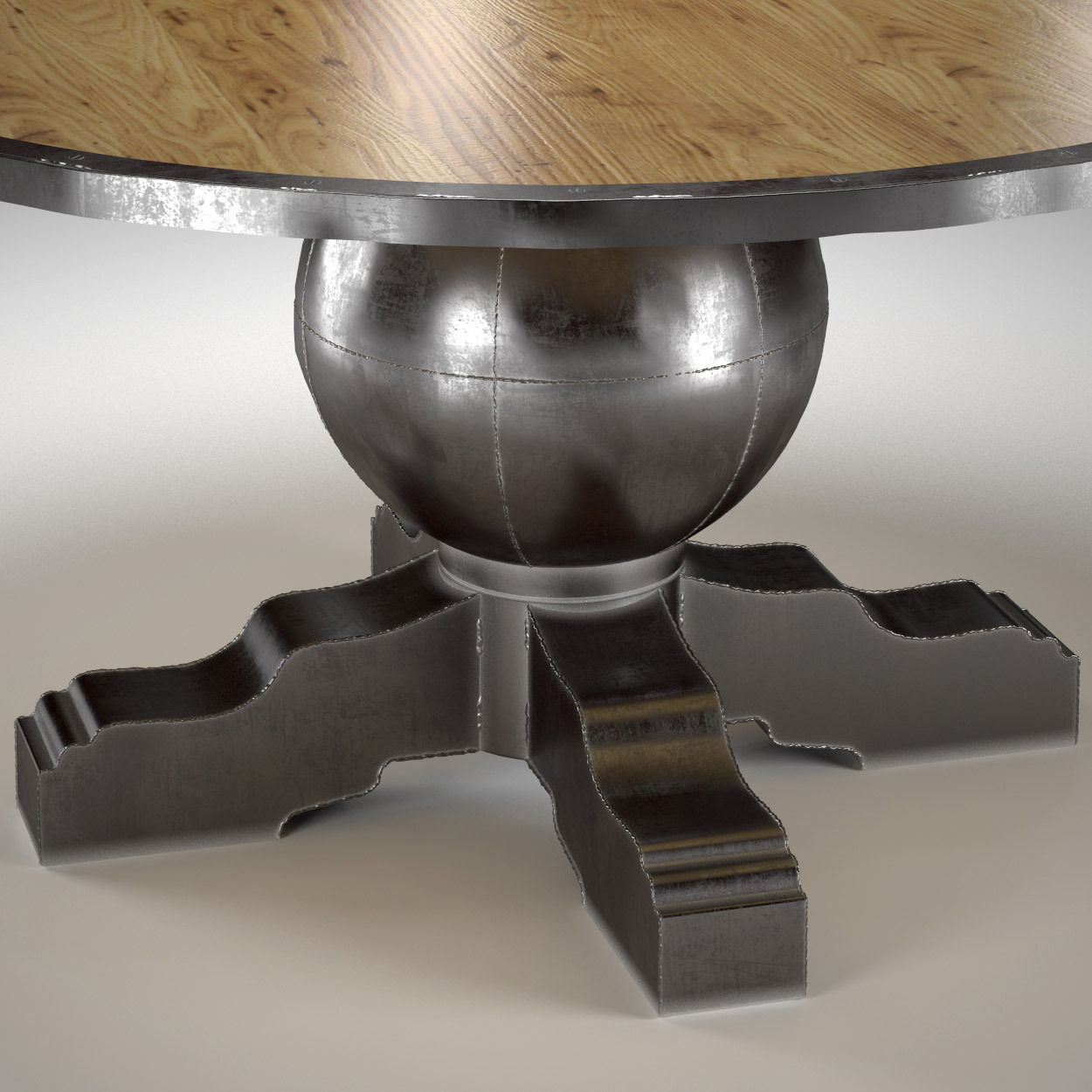 Enzo Industrial Loft Pine Metal Round Dining Table 3D model_2