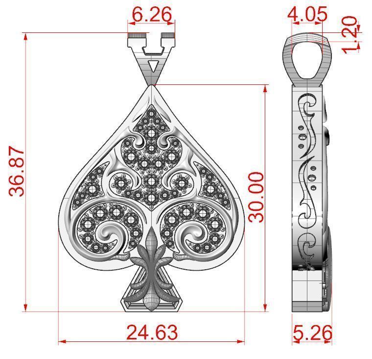 Pendant Ace of spades 3D print model_9