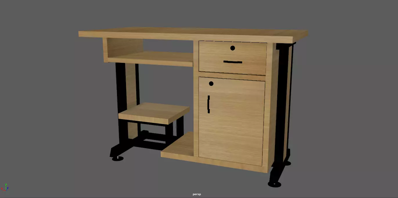 Table desk with shelf and drawers Free low-poly 3D model