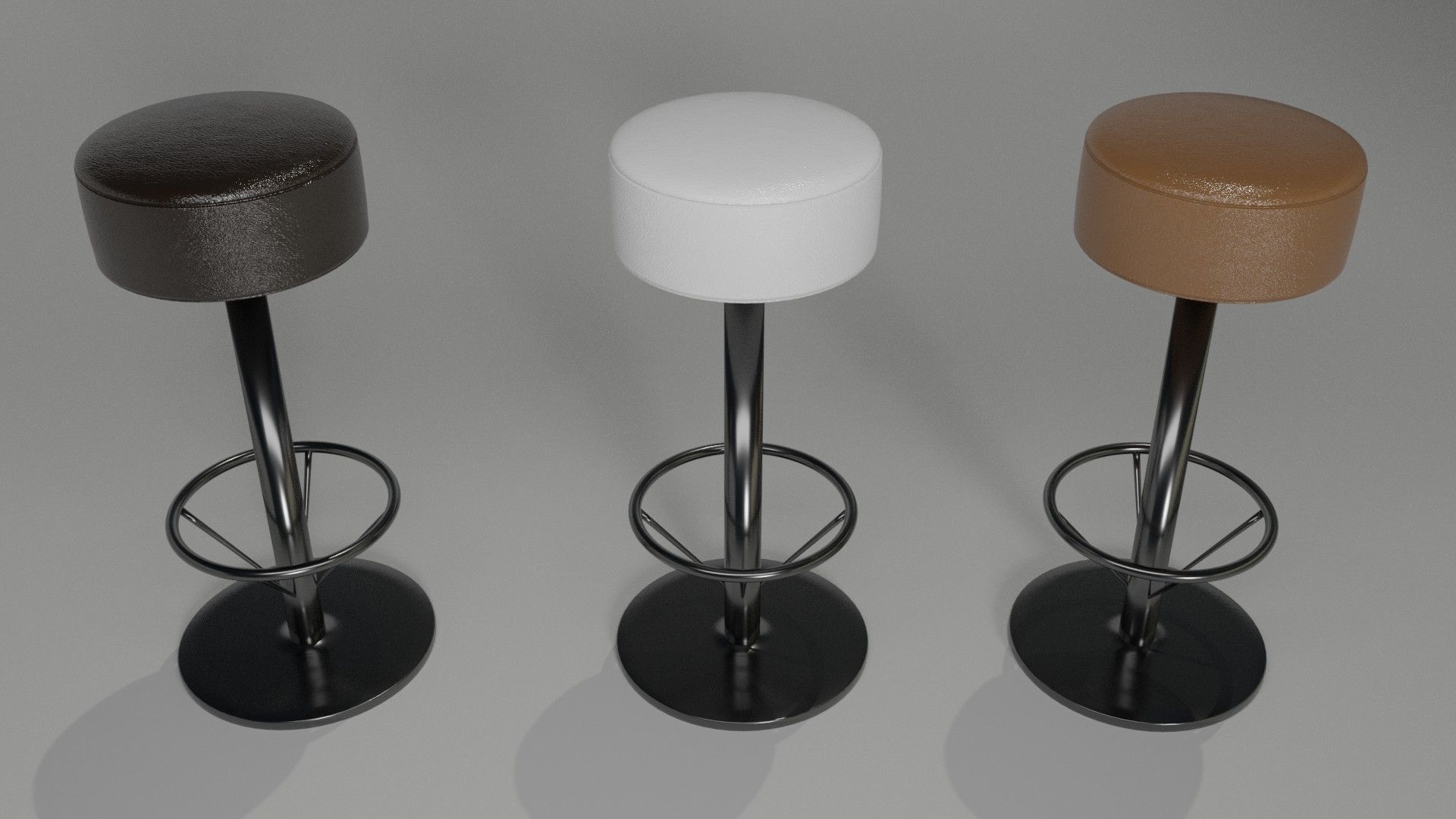 bar stool chrome leather 3D model_3