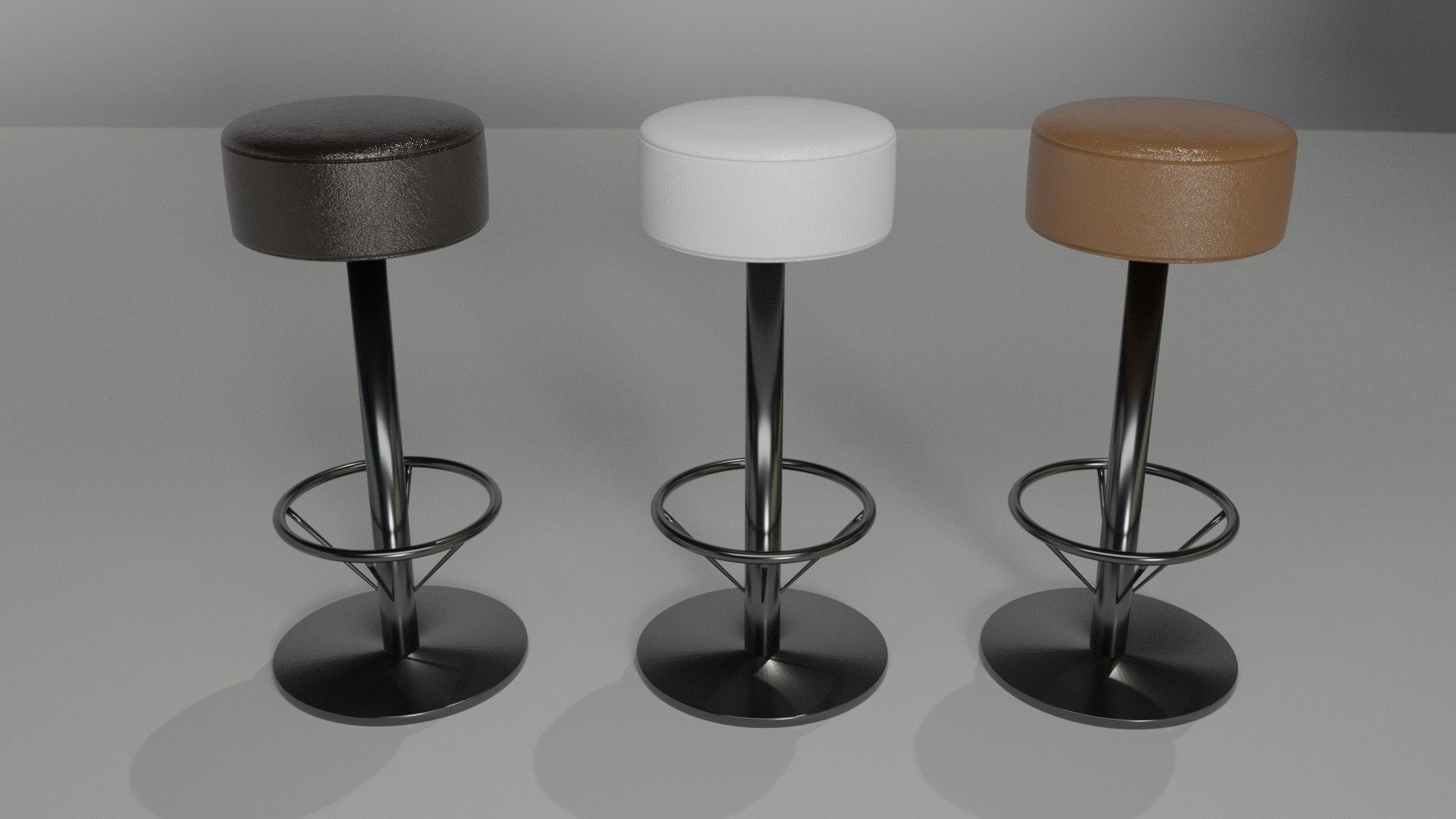 bar stool chrome leather 3D model_1