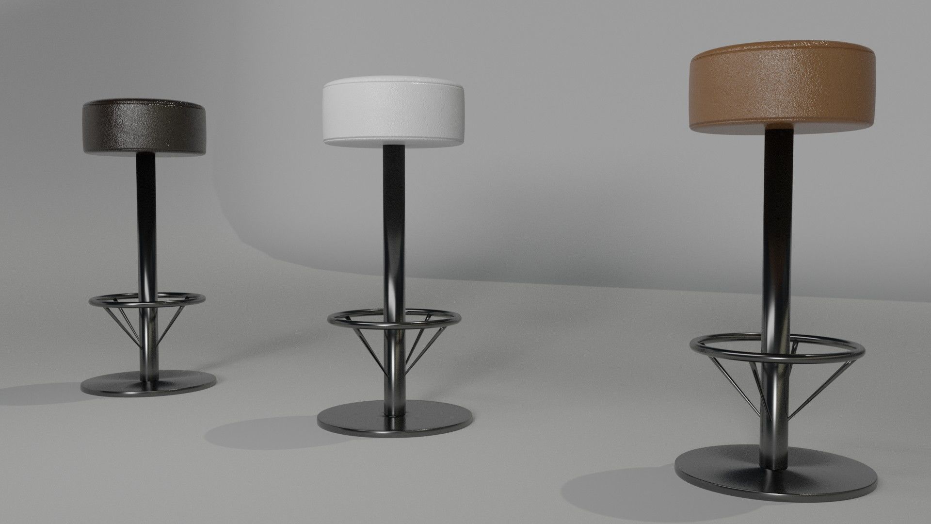 bar stool chrome leather 3D model_2