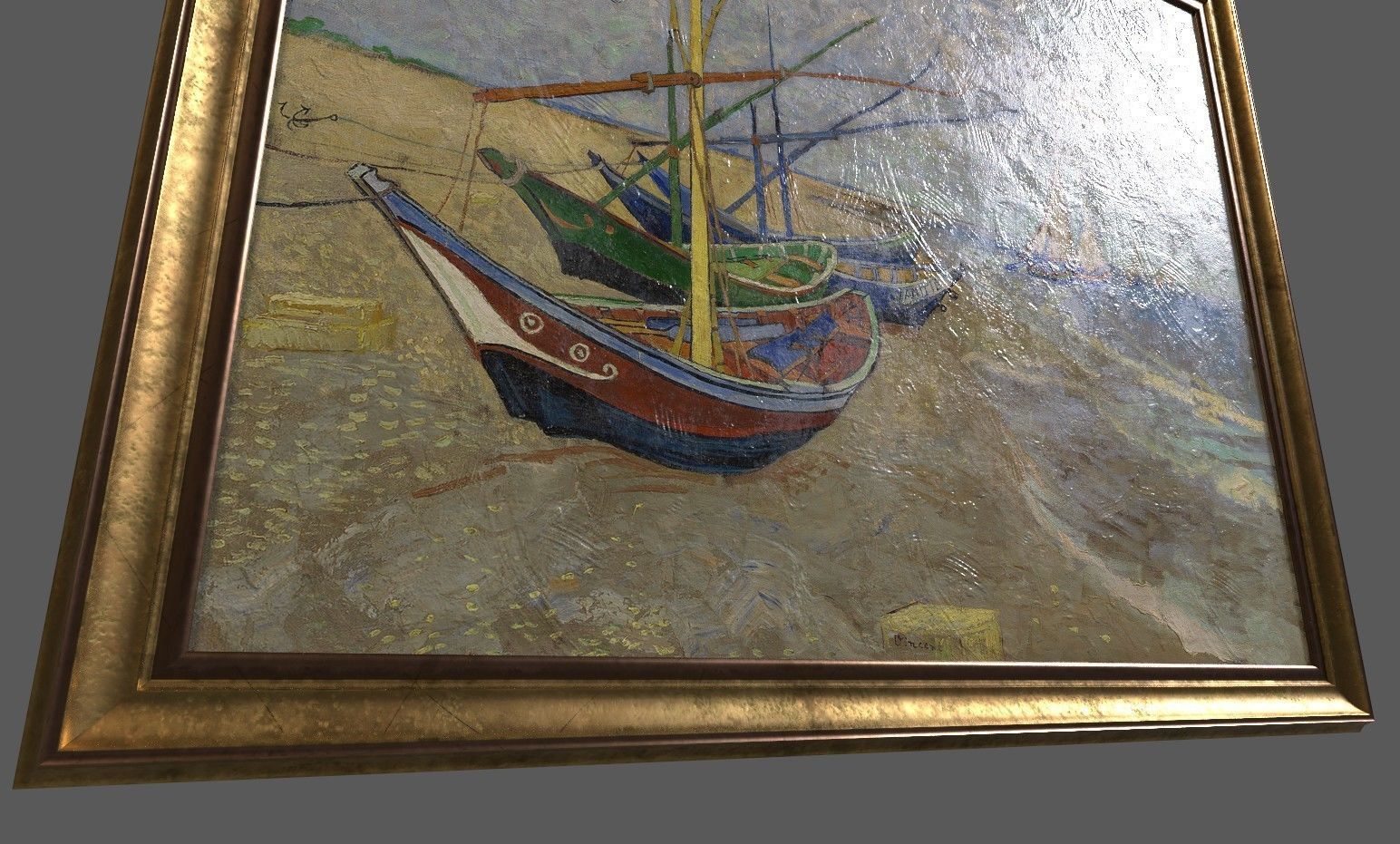 Bronze Frame with Stretcher and Van Gogh Oil Painting Low-poly 3D model_3
