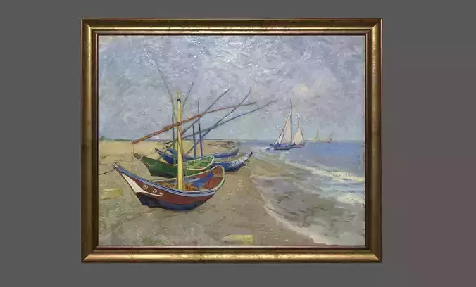 Bronze Frame with Stretcher and Van Gogh Oil Painting Low-poly 3D model