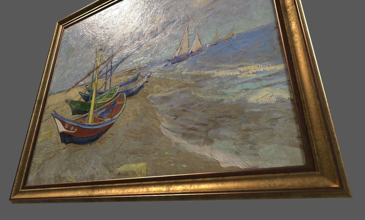 Bronze Frame with Stretcher and Van Gogh Oil Painting Low-poly 3D model_4