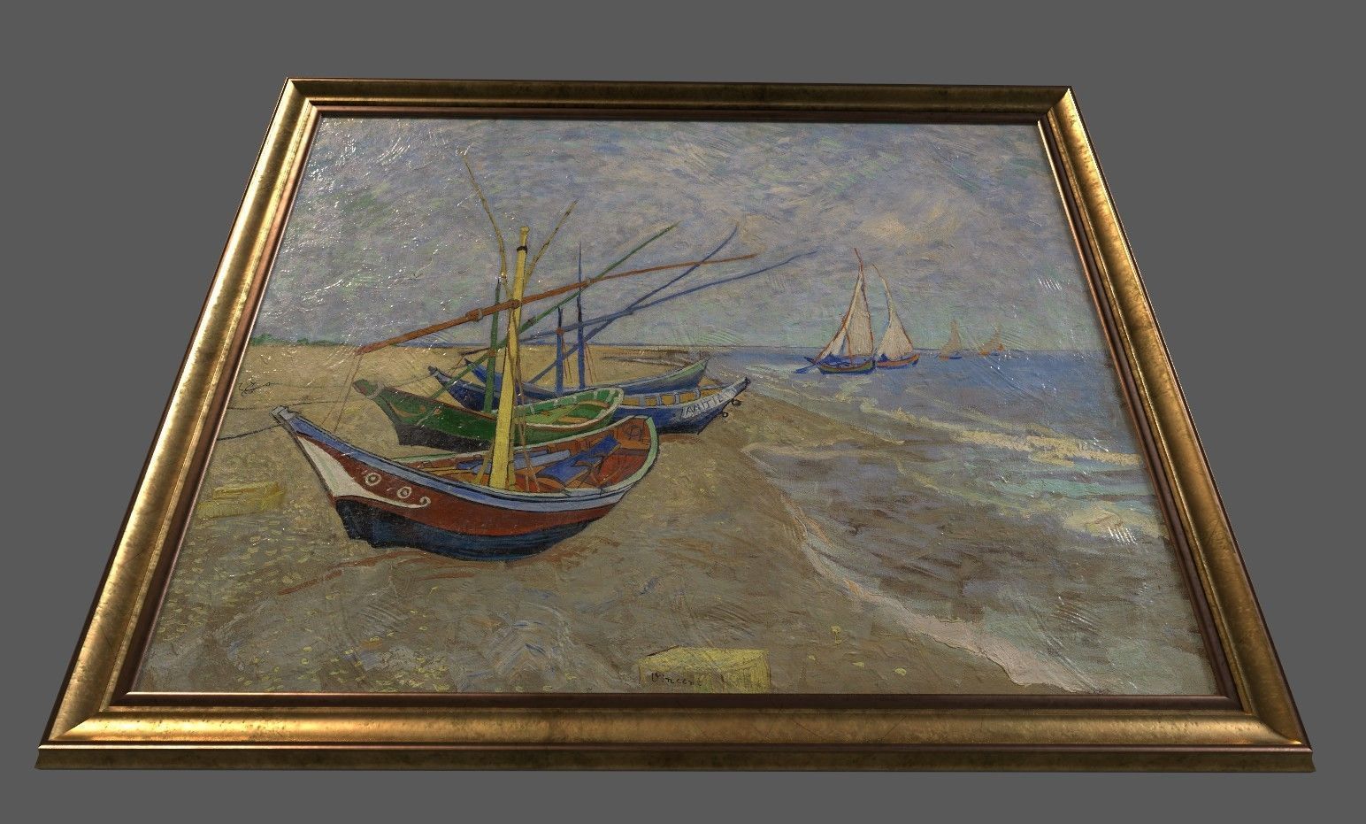 Bronze Frame with Stretcher and Van Gogh Oil Painting Low-poly 3D model_5