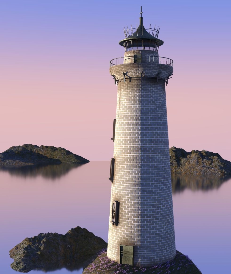Lighthouse on island 3D model_4