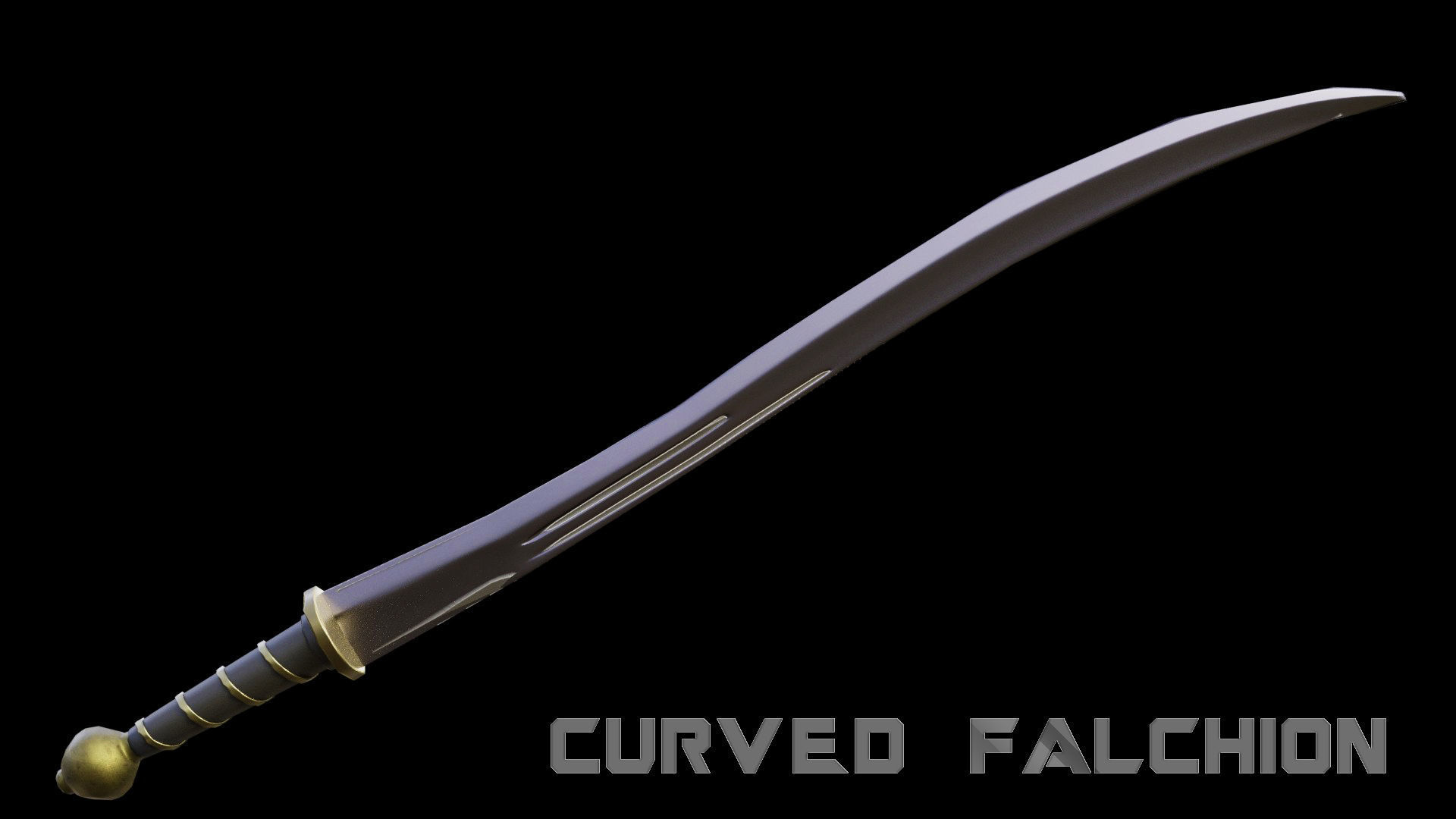 Curved Falchion Blade Low-poly 3D model_3