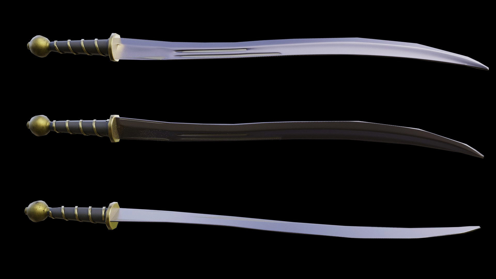 Curved Falchion Blade Low-poly 3D model_1