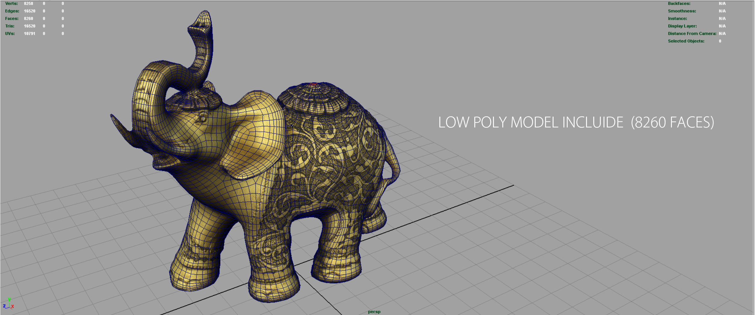 Gold Elephant Low-poly 3D model_5