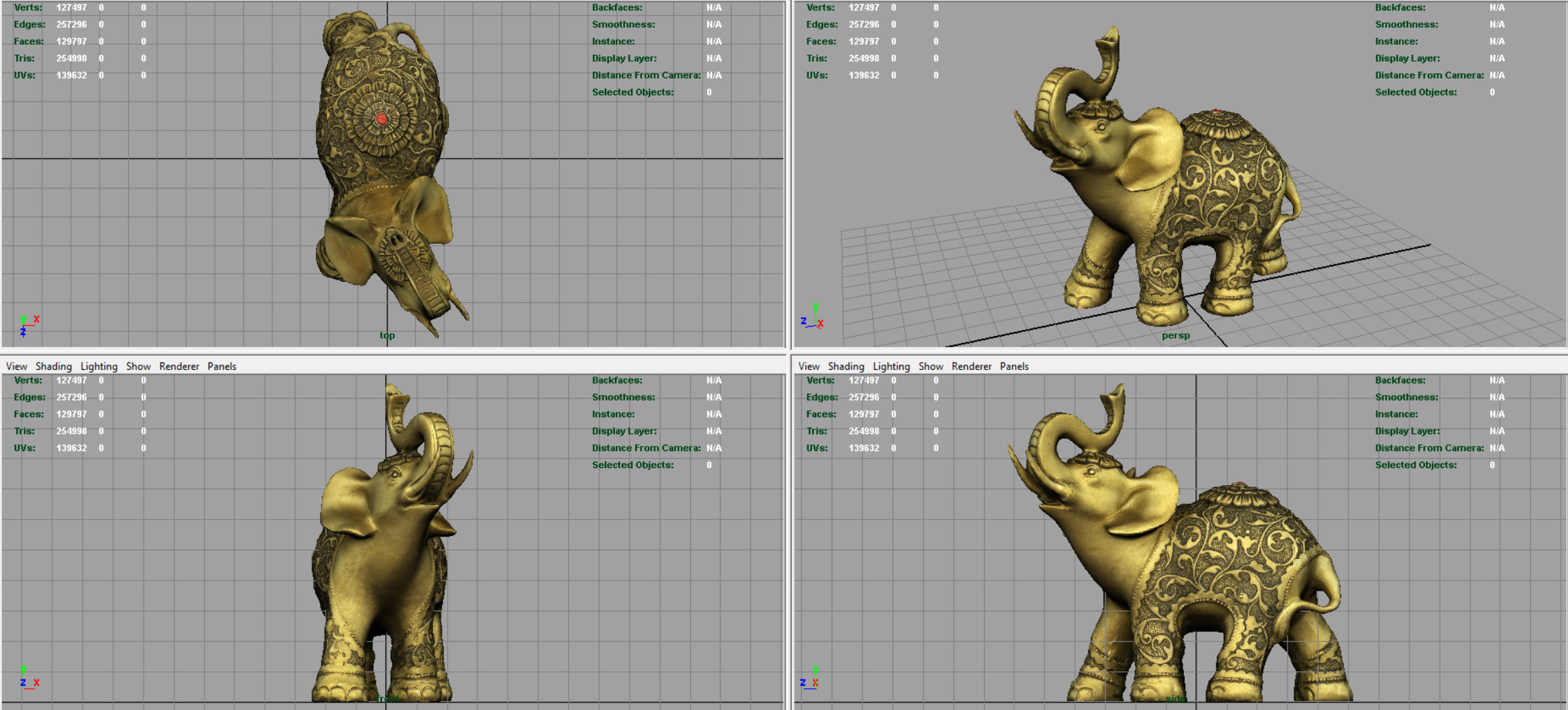 Gold Elephant Low-poly 3D model_7