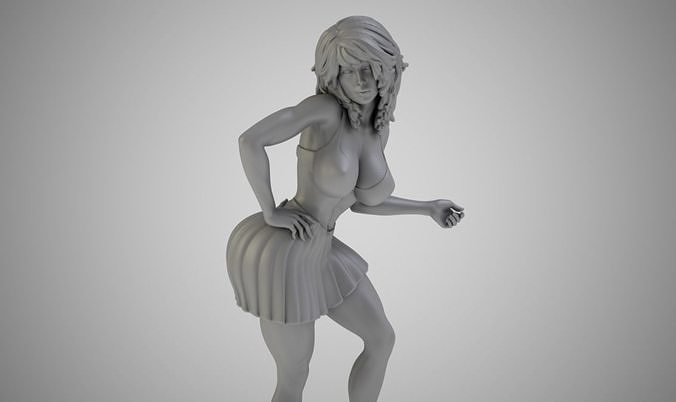 Girl Posing in Short Skirt 3D print model