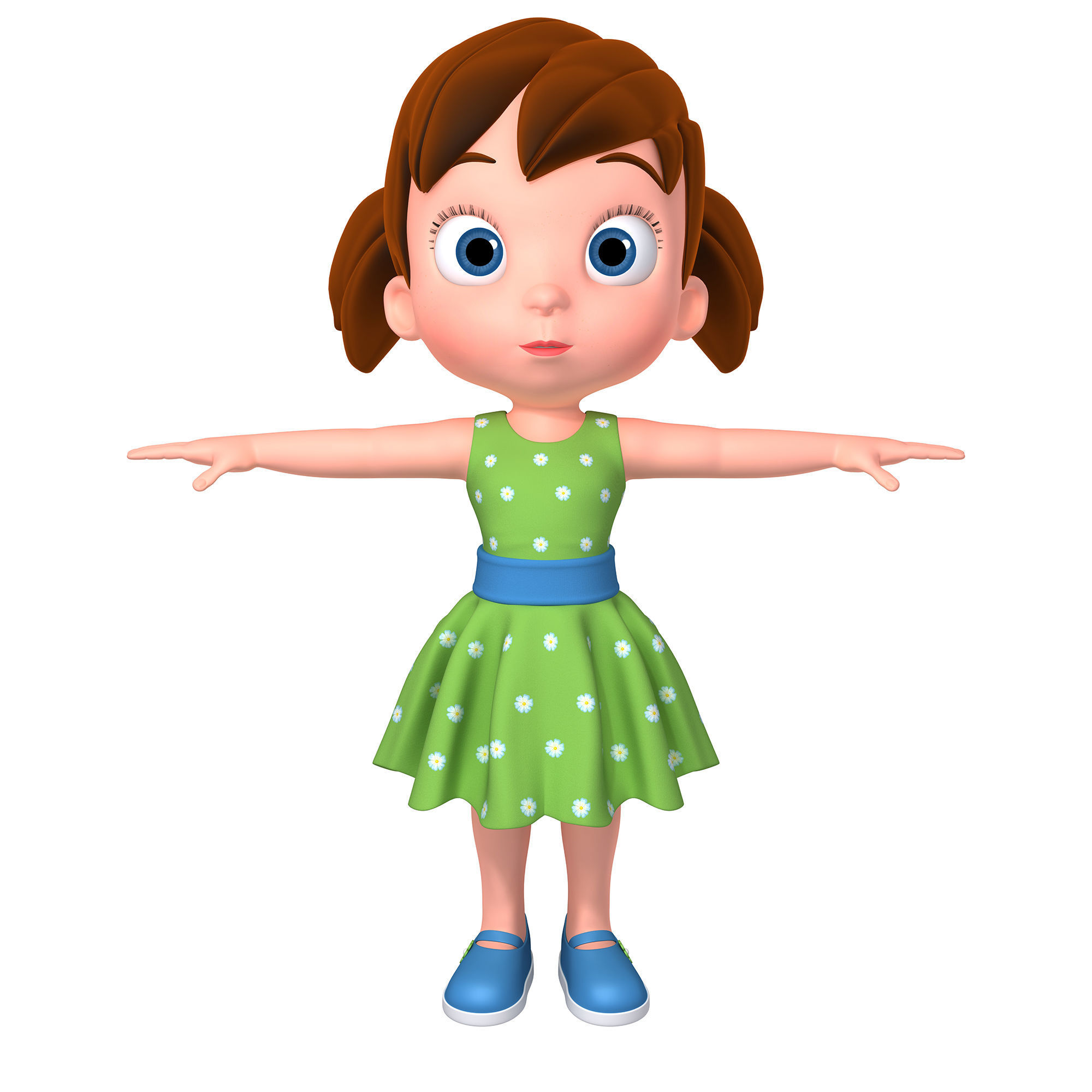 Cartoon Little Girl Rigged 3D model_3