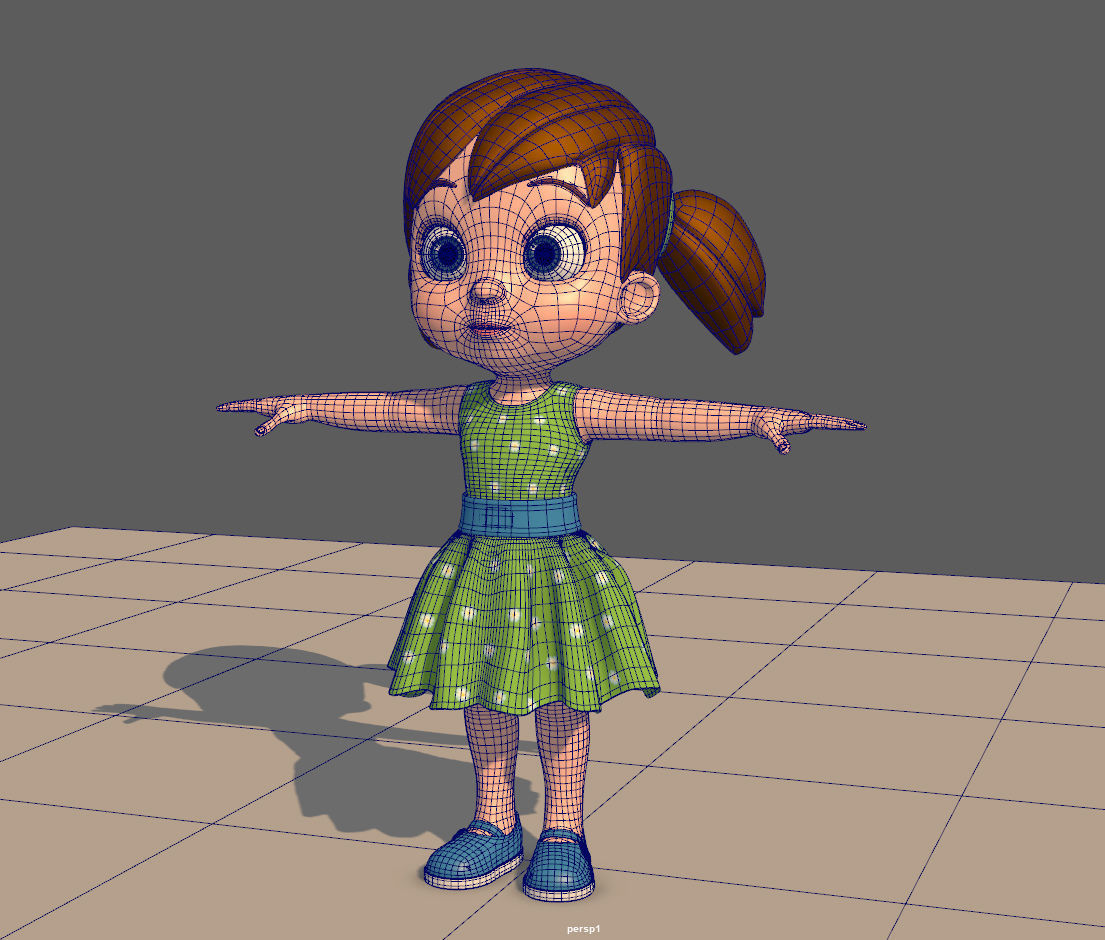 Cartoon Little Girl Rigged 3D model_19