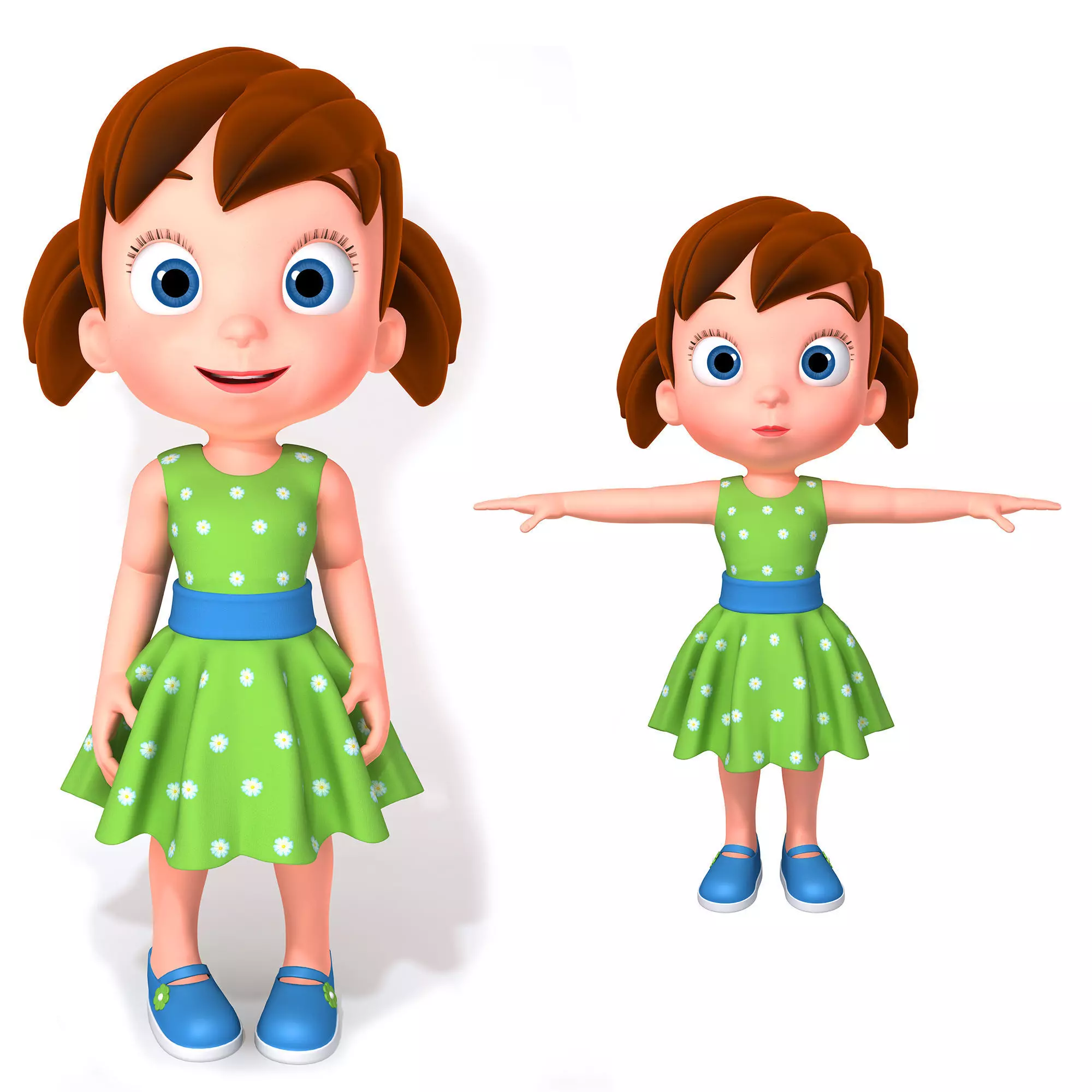 Cartoon Little Girl Rigged 3D model_0