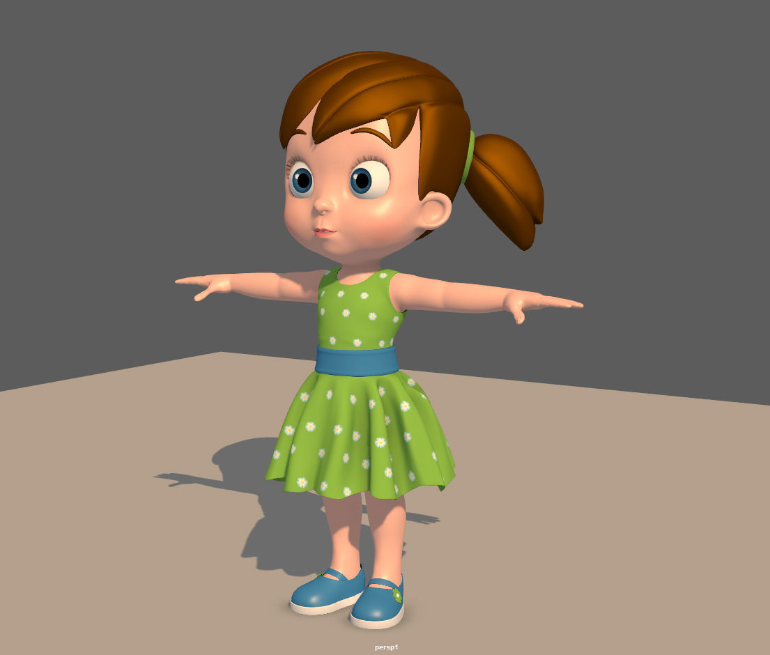 Cartoon Little Girl Rigged 3D model_15