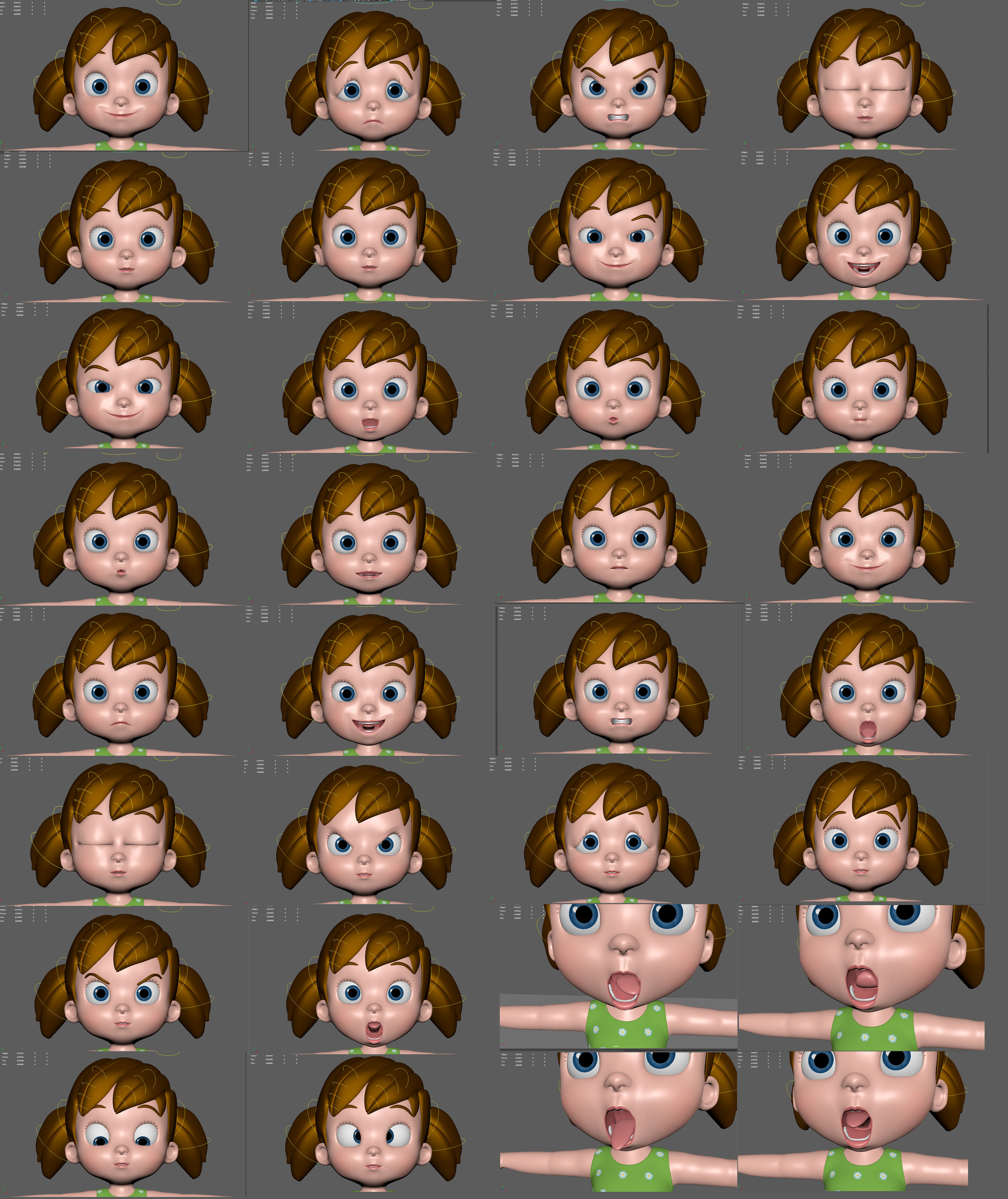 Cartoon Little Girl Rigged 3D model_6