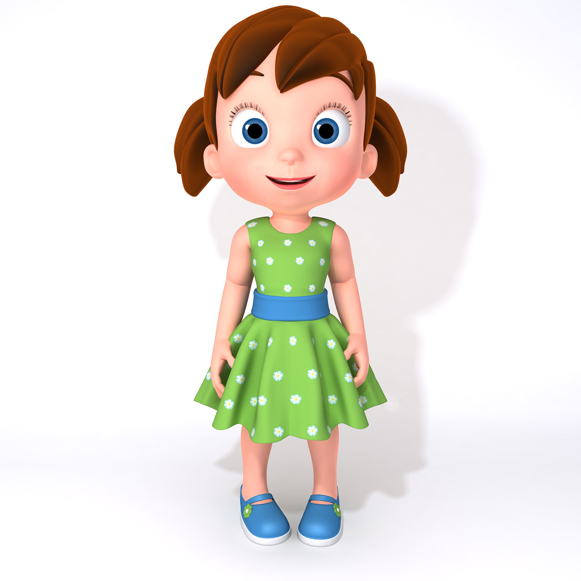 Cartoon Little Girl Rigged 3D model_2