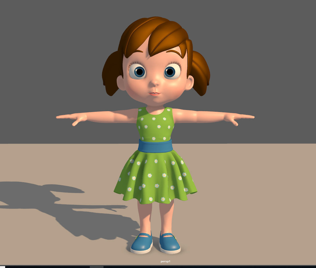 Cartoon Little Girl Rigged 3D model_12