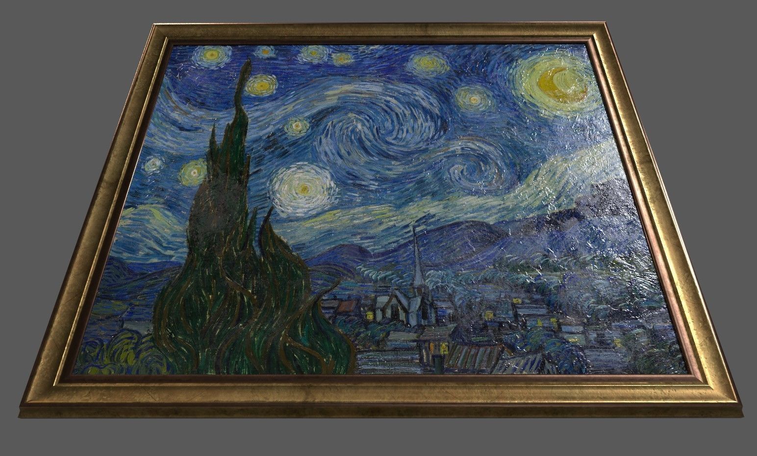 Bronze Frame with Stretcher and Van Gogh Oil Painting Low-poly 3D model_4
