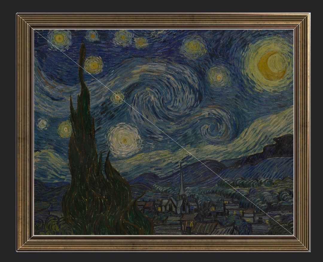 Bronze Frame with Stretcher and Van Gogh Oil Painting Low-poly 3D model_6