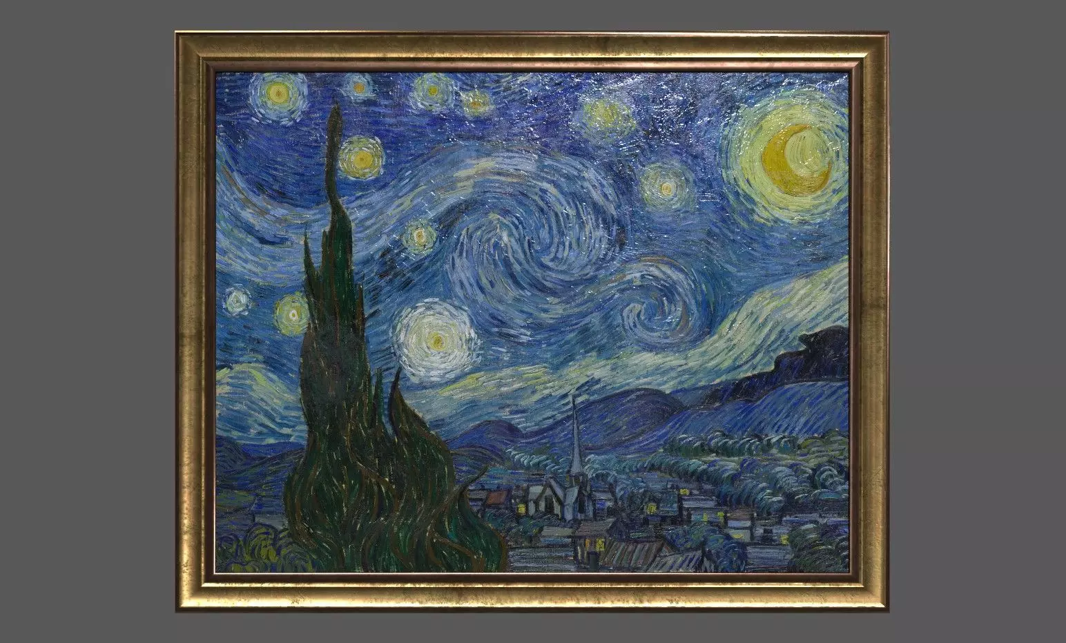 Bronze Frame with Stretcher and Van Gogh Oil Painting Low-poly 3D model_0