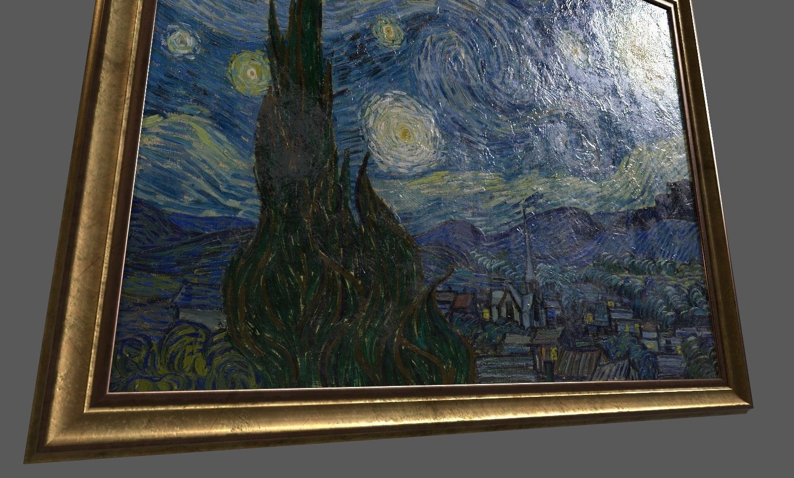 Bronze Frame with Stretcher and Van Gogh Oil Painting Low-poly 3D model_2