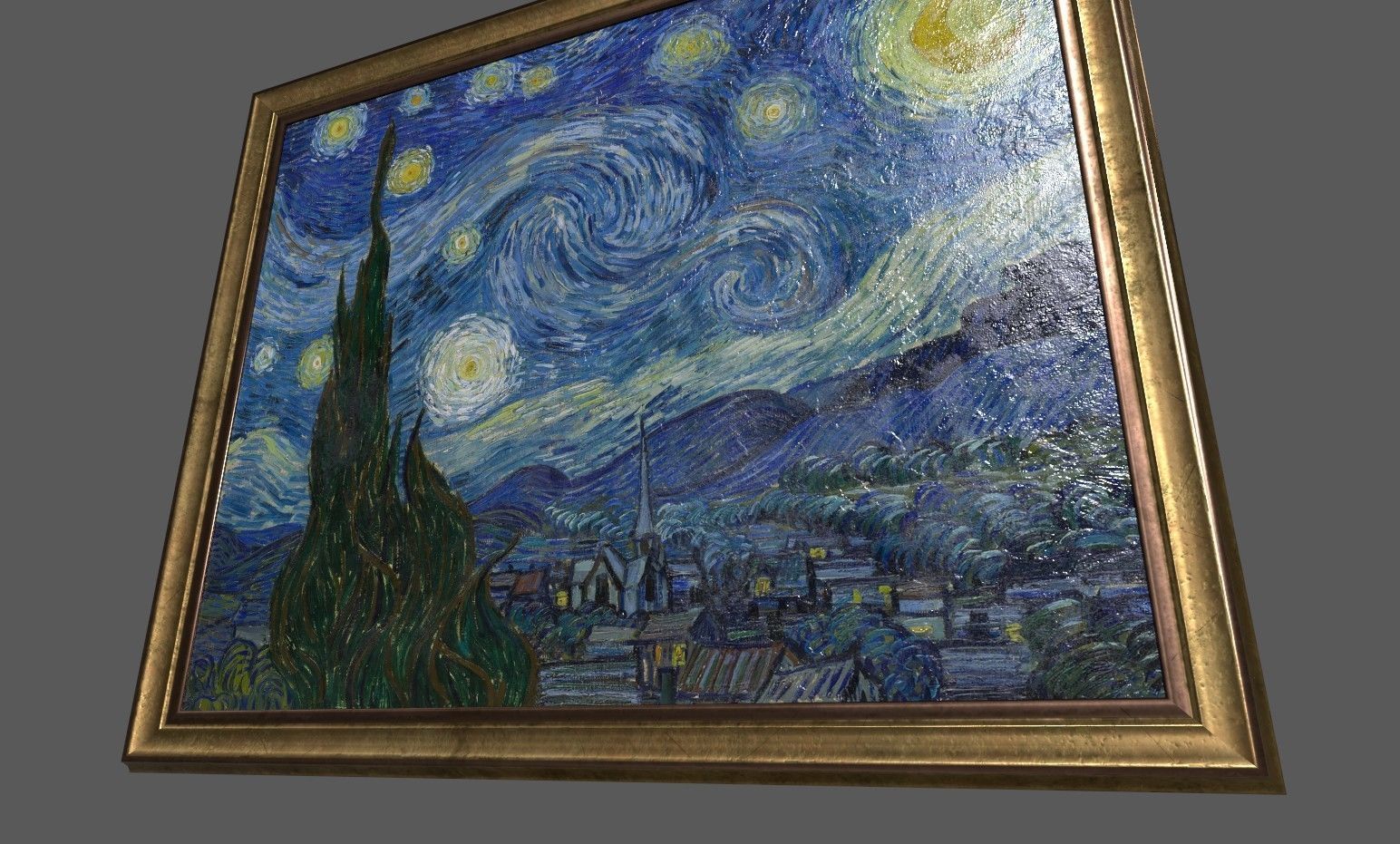 Bronze Frame with Stretcher and Van Gogh Oil Painting Low-poly 3D model_3
