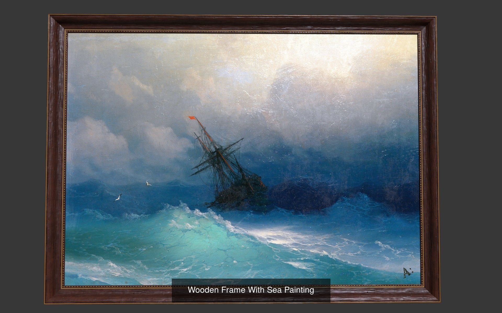 Marine Oil Paintings with Wooden Frames 3D Model Collection_9