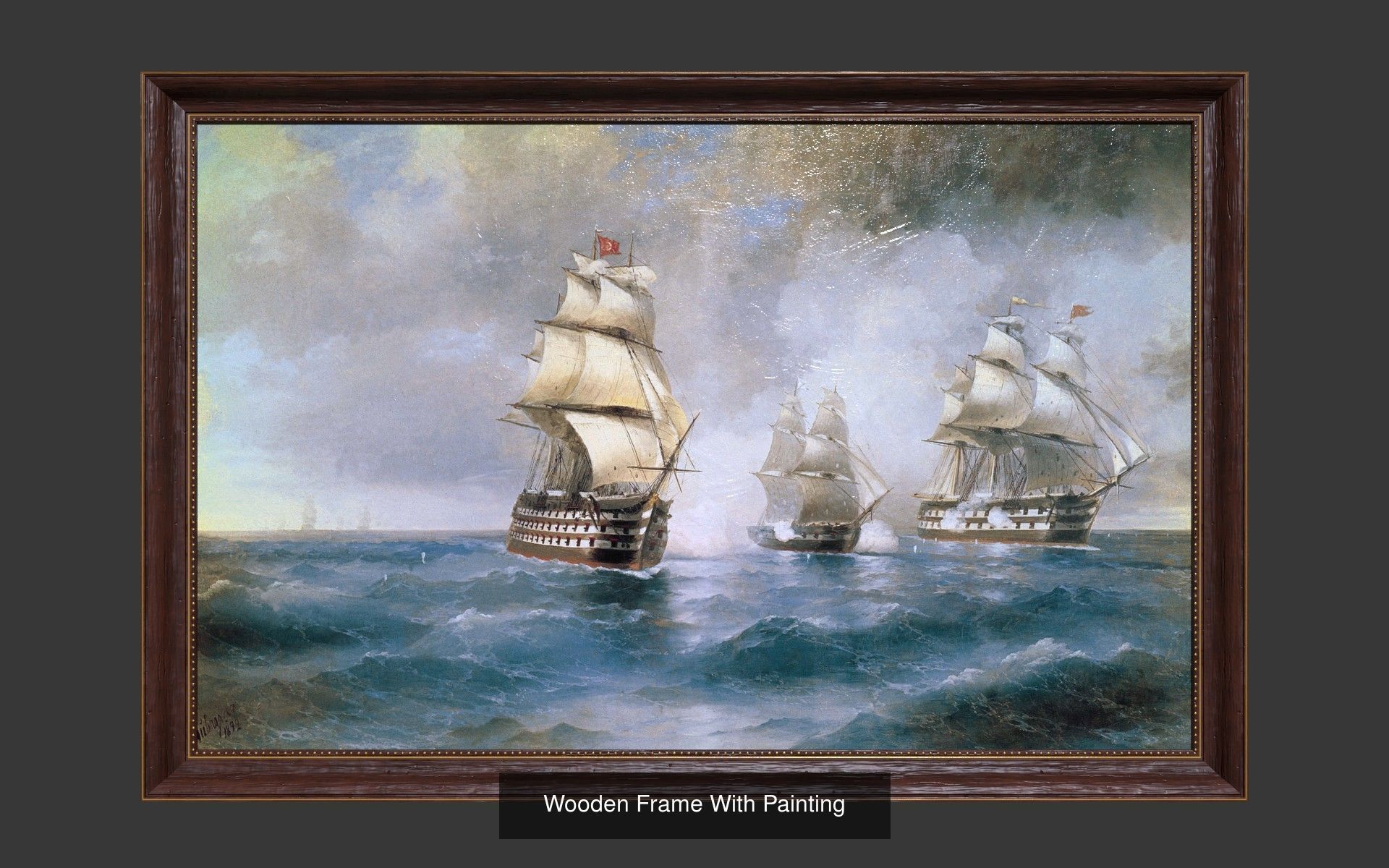Marine Oil Paintings with Wooden Frames 3D Model Collection_7