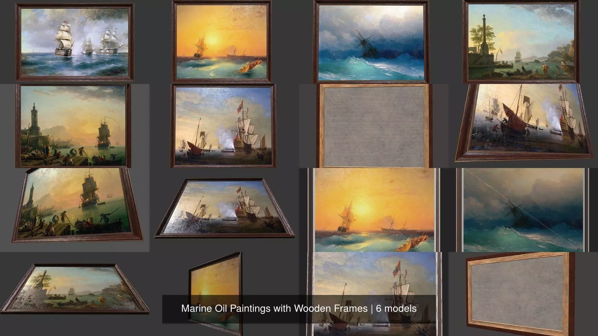Marine Oil Paintings with Wooden Frames 3D Model Collection_0