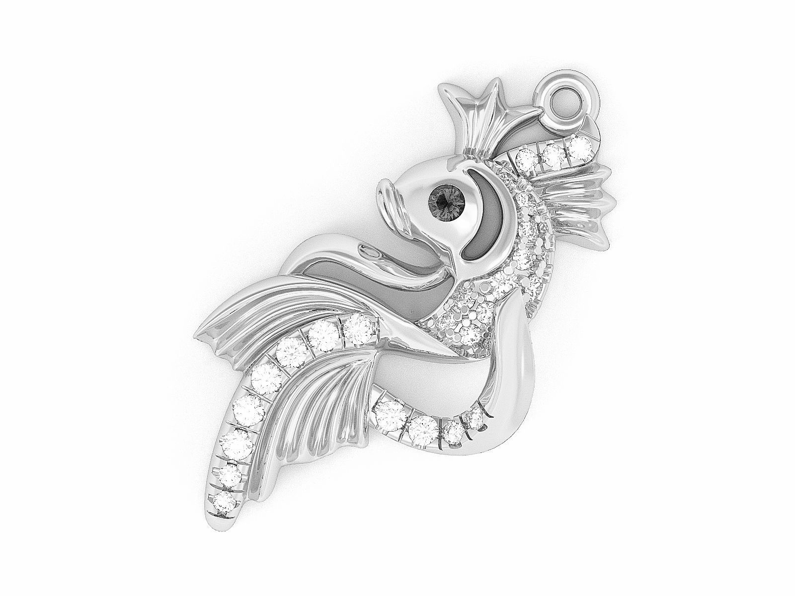 Gold fish necklace 3d printable Nature jewelry Diamond pendant 3D print model_2
