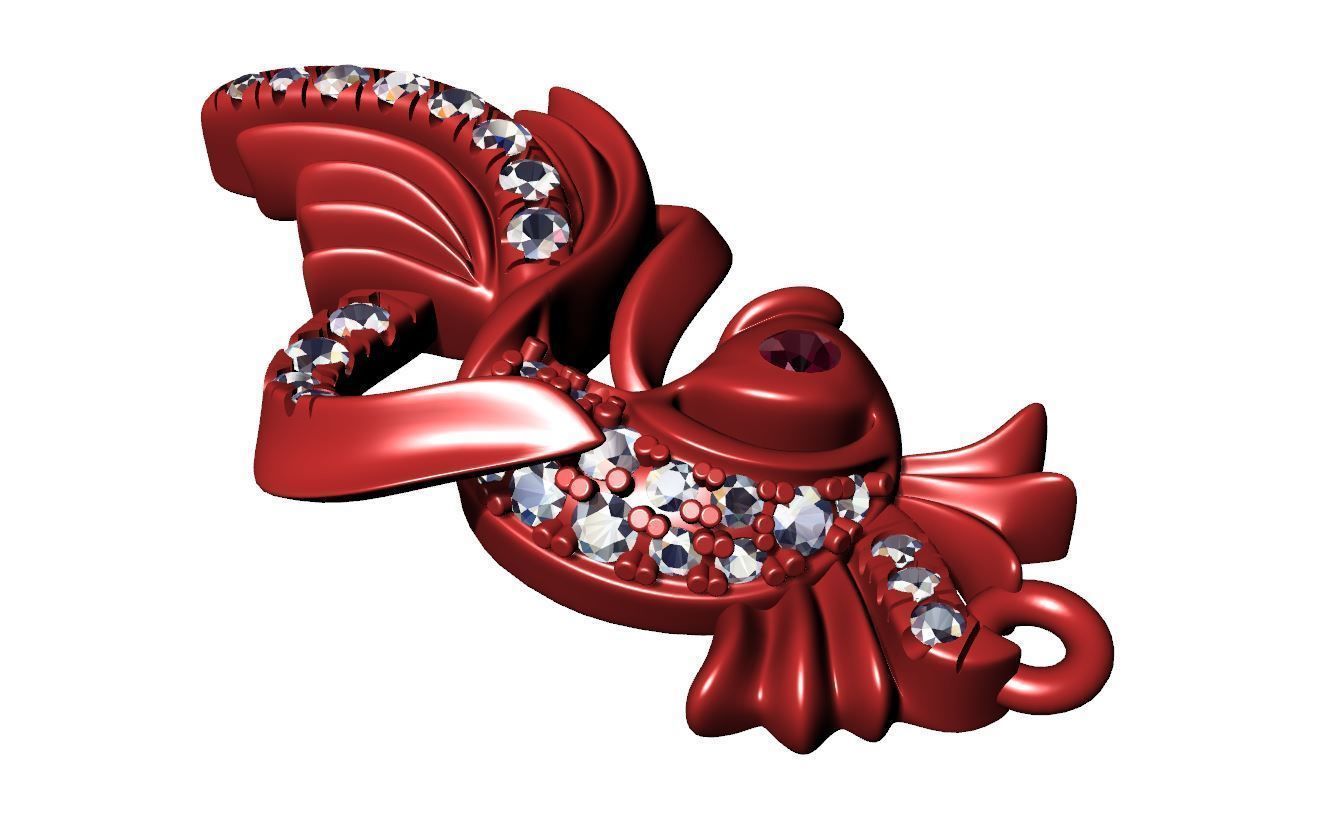 Gold fish necklace 3d printable Nature jewelry Diamond pendant 3D print model_12