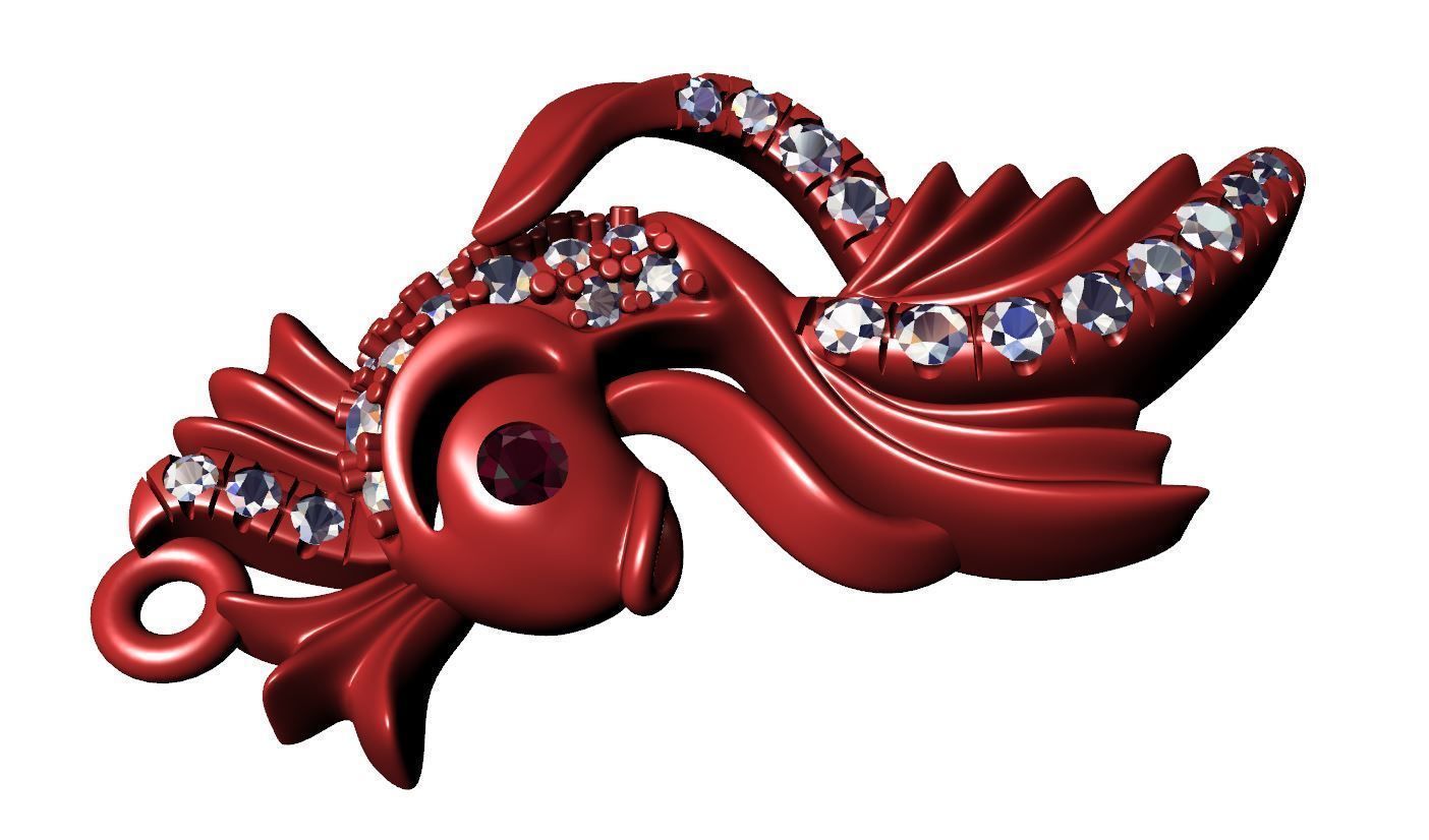 Gold fish necklace 3d printable Nature jewelry Diamond pendant 3D print model_8