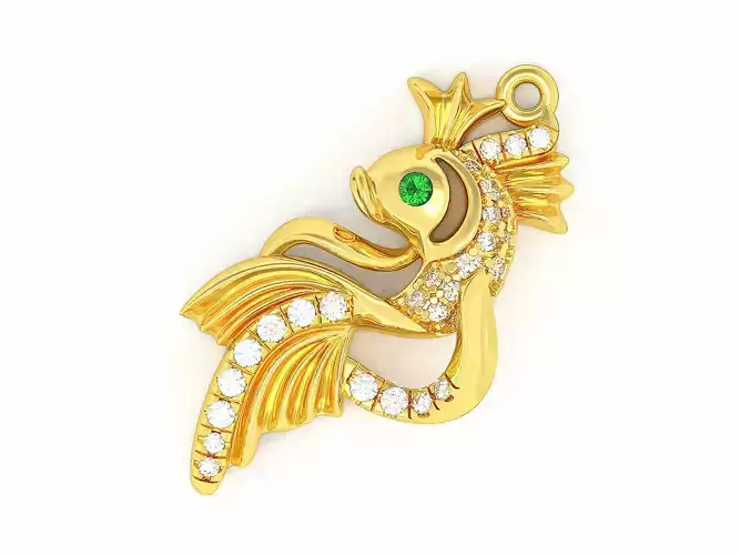 Gold fish necklace 3d printable Nature jewelry Diamond pendant 3D print model
