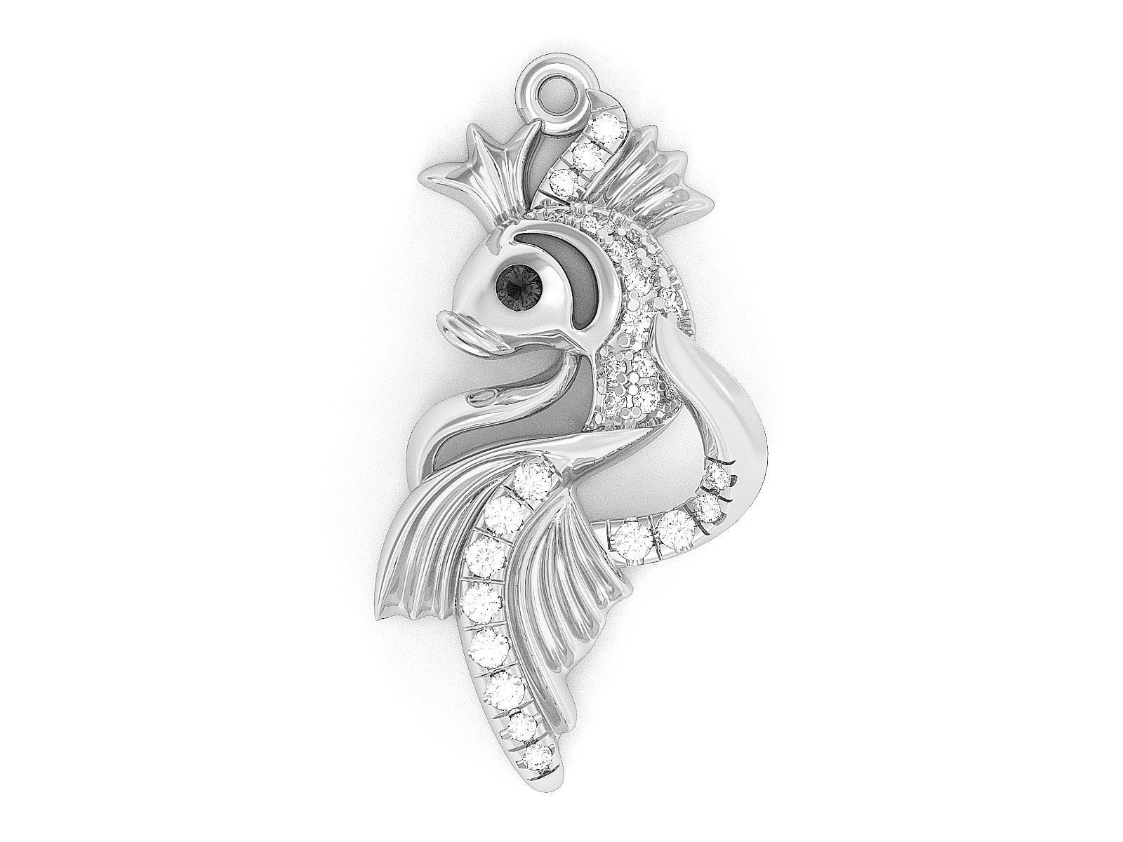 Gold fish necklace 3d printable Nature jewelry Diamond pendant 3D print model_3