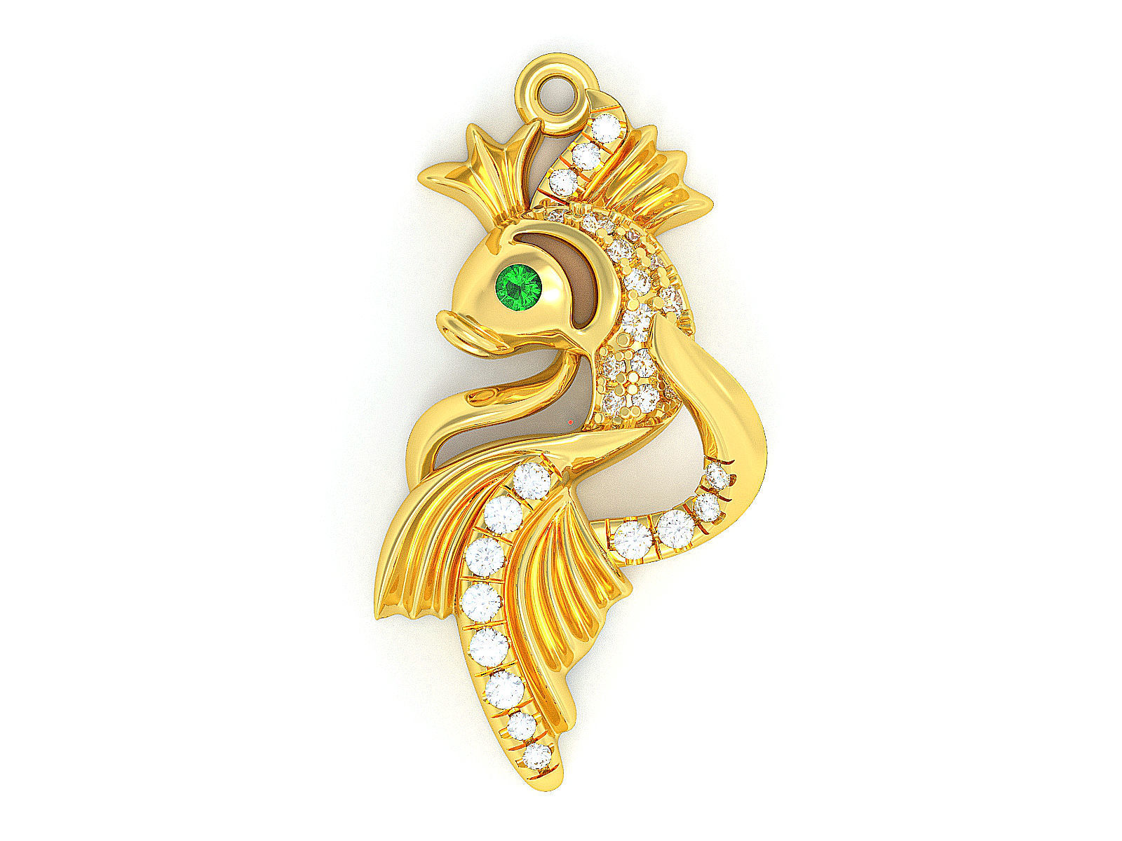 Gold fish necklace 3d printable Nature jewelry Diamond pendant 3D print model_1