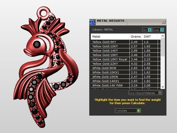Gold fish necklace 3d printable Nature jewelry Diamond pendant 3D print model_5