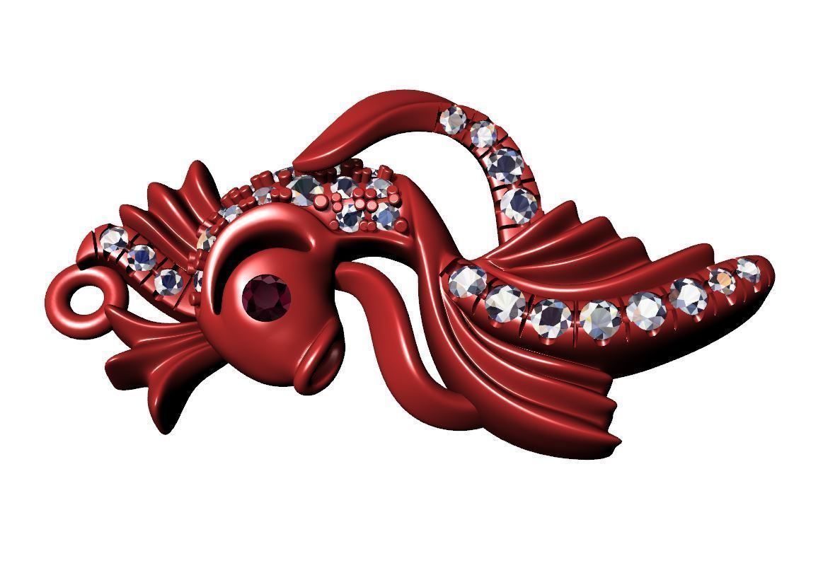 Gold fish necklace 3d printable Nature jewelry Diamond pendant 3D print model_13