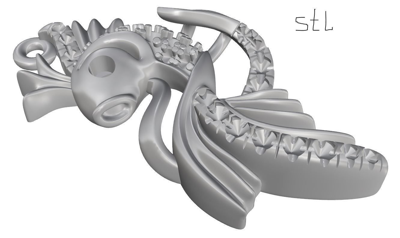 Gold fish necklace 3d printable Nature jewelry Diamond pendant 3D print model_15