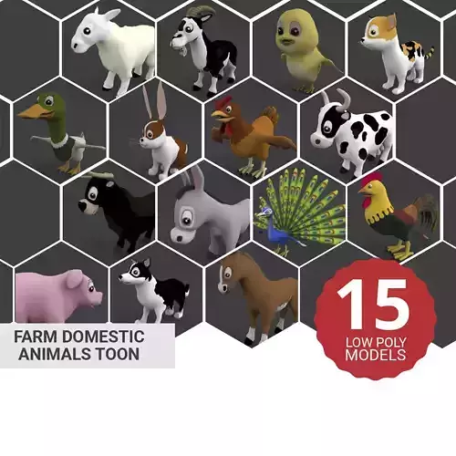 15 Farm Domestic Animals Toon Pack 3D Model Collection