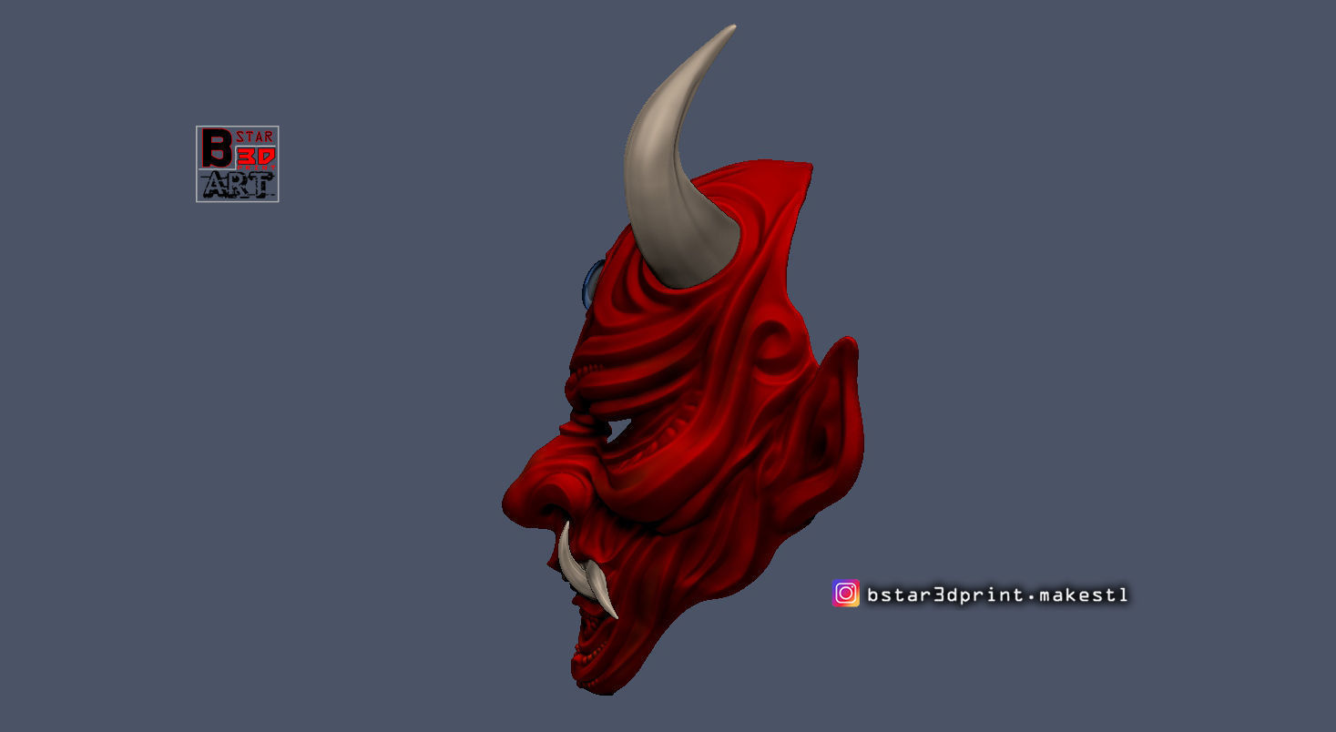 Devil Mask-Hannya Mask-Samurai Mask-Satan mask  for cosplay 3D print model_12