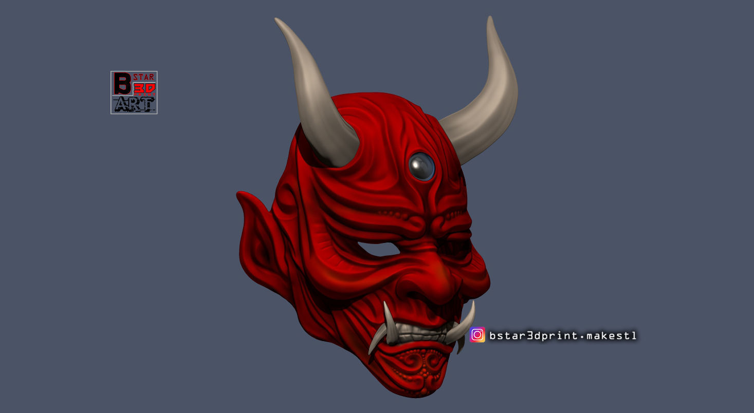 Devil Mask-Hannya Mask-Samurai Mask-Satan mask  for cosplay 3D print model_14