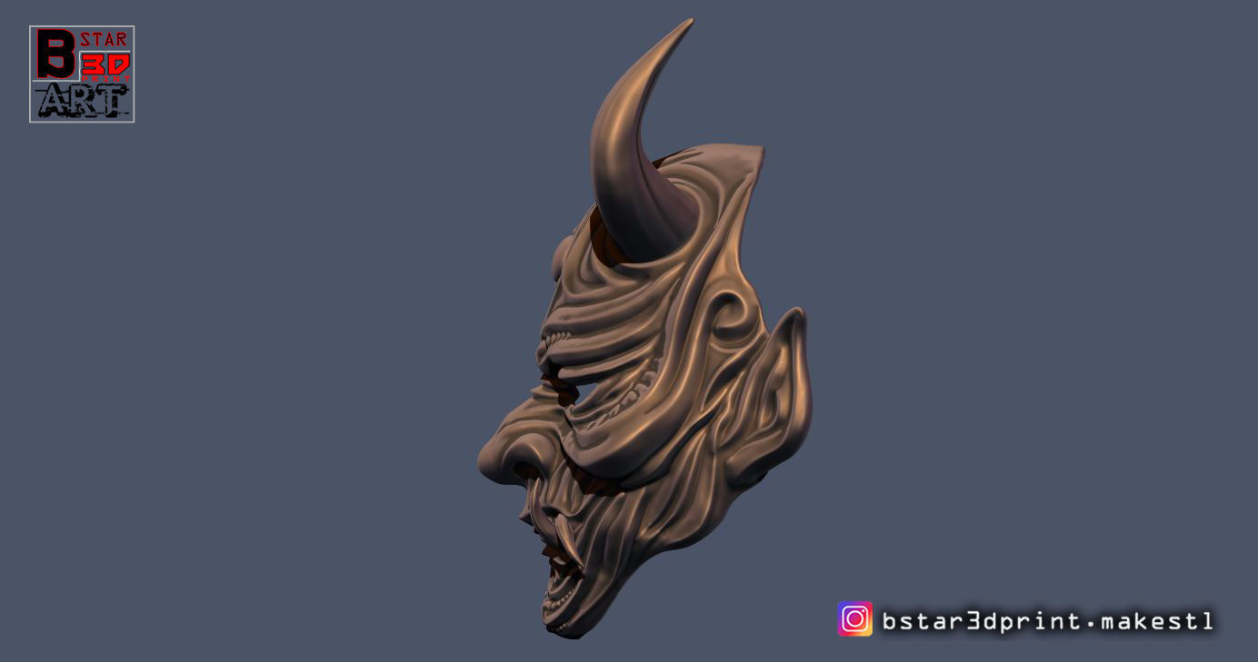 Devil Mask-Hannya Mask-Samurai Mask-Satan mask  for cosplay 3D print model_3