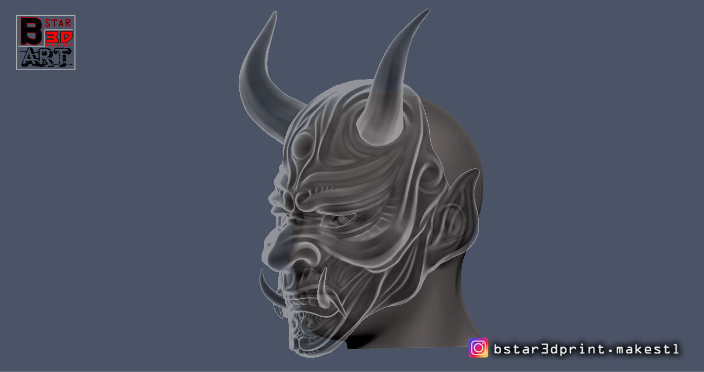 Devil Mask-Hannya Mask-Samurai Mask-Satan mask  for cosplay 3D print model_15