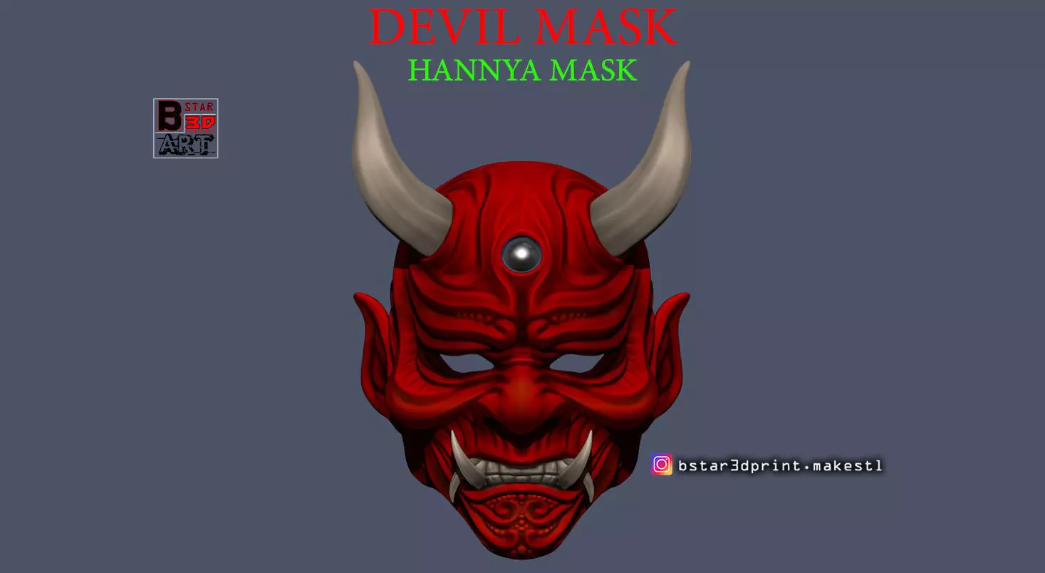 Devil Mask-Hannya Mask-Samurai Mask-Satan mask  for cosplay 3D print model_0