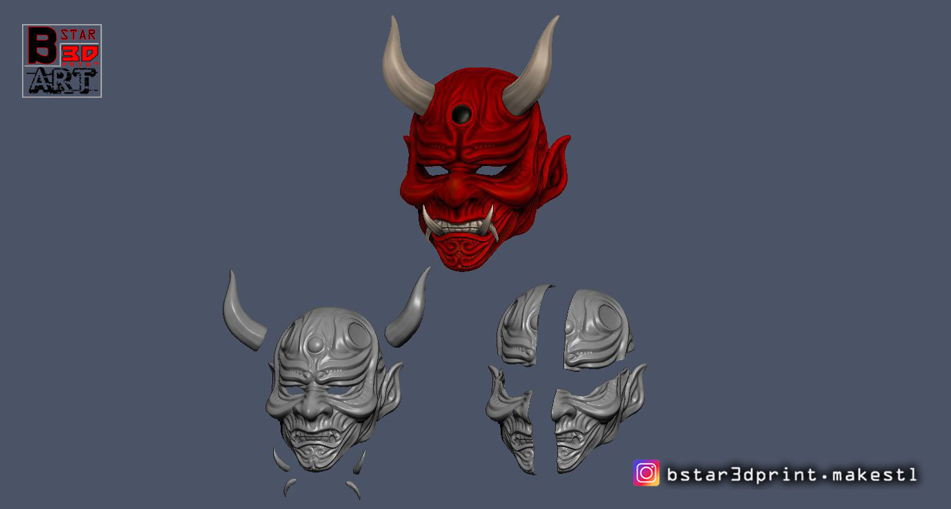 Devil Mask-Hannya Mask-Samurai Mask-Satan mask  for cosplay 3D print model_17