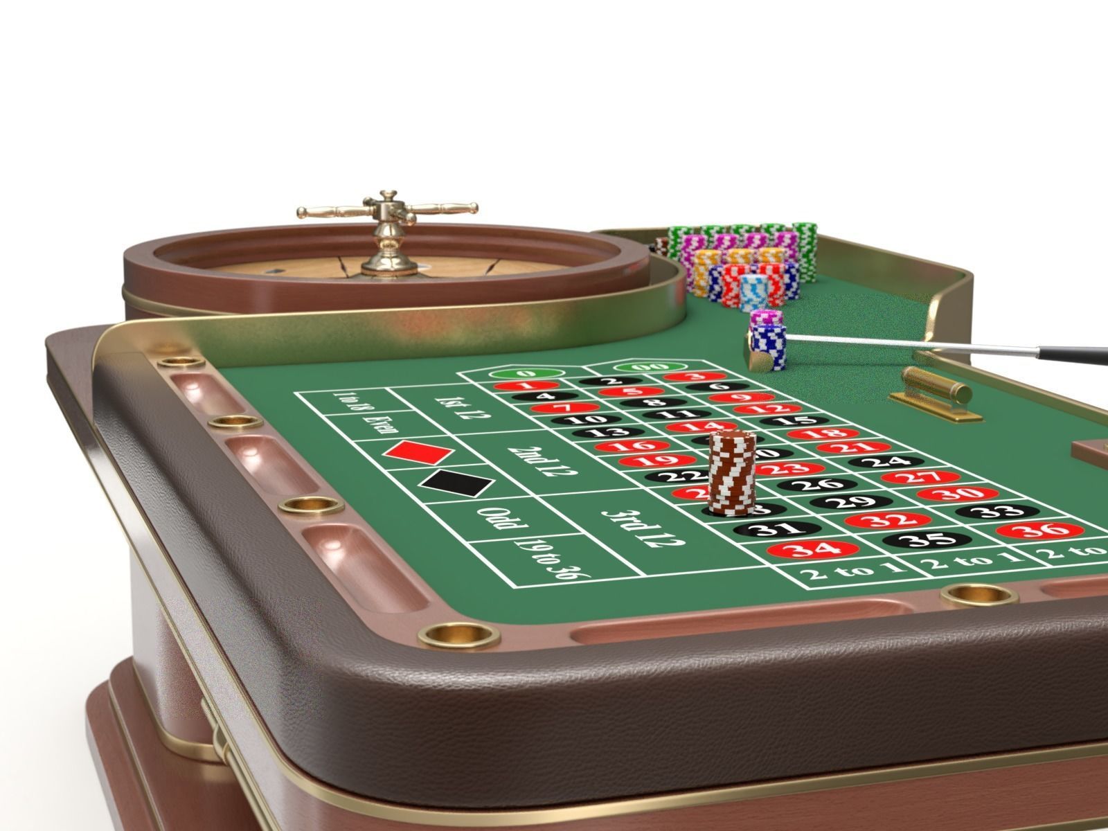 American and European Roulette Table 3D model_9
