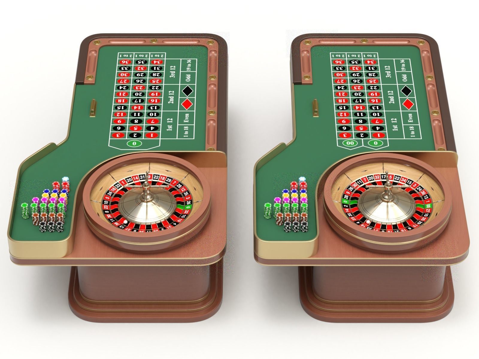 American and European Roulette Table 3D model_2