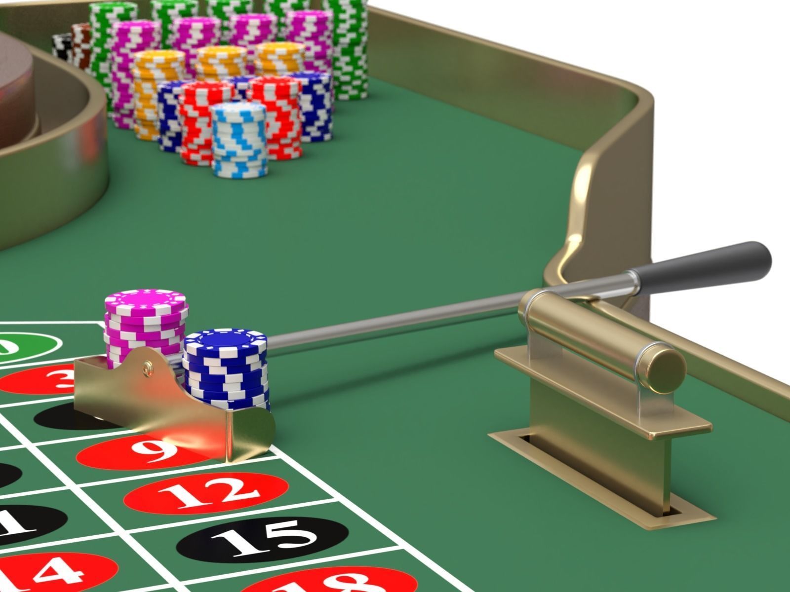 American and European Roulette Table 3D model_11
